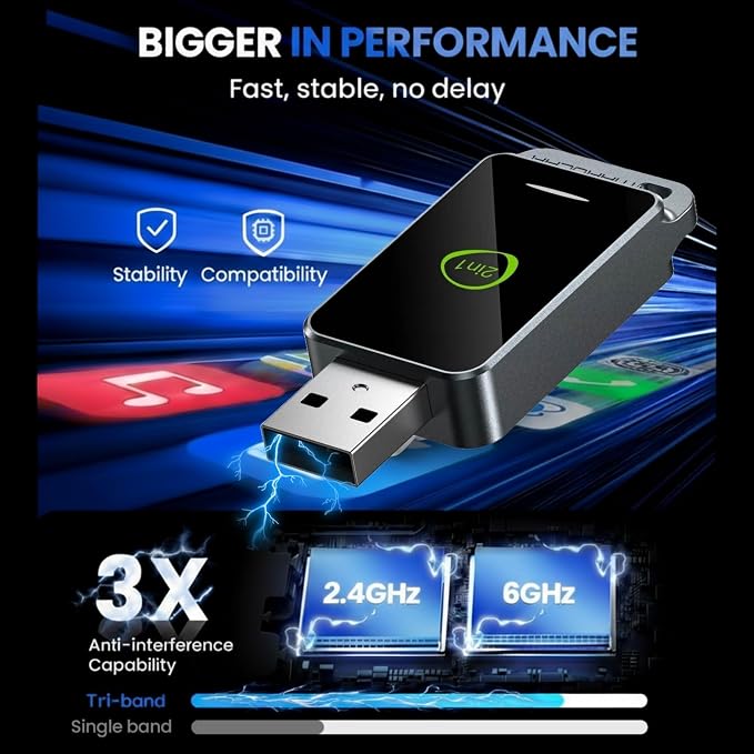 2-in-1 Wireless CarPlay & Android Auto Adapter (2026 Upgraded WiFi 6-BT 5.4) Wired to Wireless Converter | Multi-User Seamless Connection | Easy Setup-Plug & Play | Auto Reconnect | Cars from 2015+