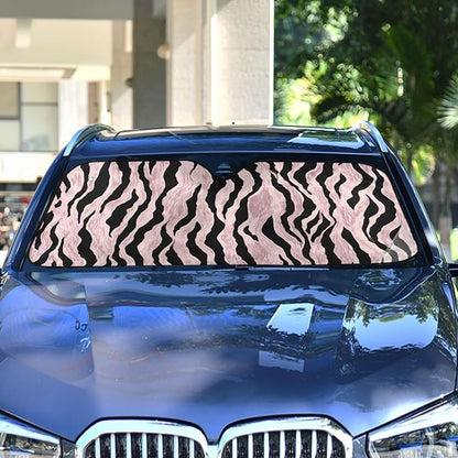 Windshield Sun Shade Rose Gold Black Zebra Print Front Window Block UV Shades Visor Reflective Retractable for Car SUV Trucks
