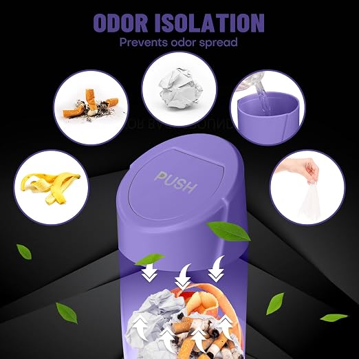 Car Trash Can Bin with Lid - Car Garbage Can Cup Holder - Purple Mini Leakproof Vehicle Garbage Bin with 20pcs Trash Bags-Automotive Organizers and Storage for Front Back Seat Accessories