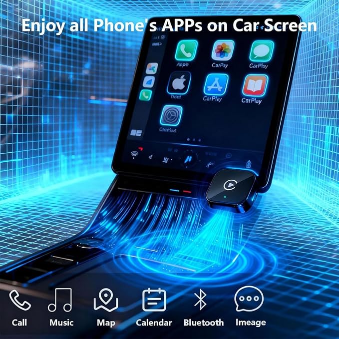 2 in 1 CarPlay Adapter for VW T ROC 2018 2019 2020 2021 2022 2023 2024, CarPlay Wireless Adapter with Auto Reconnect Fast Pairing Bluetooth Connection Compact USB Dongle