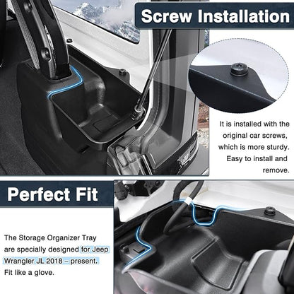 Rear Cargo Side Trunk Storage Box Tray Fit for Jeep Wrangler JL 2018-2023 Trunk Storage Tray Organizers Cargo Organizer Black 2PCS (NOT FIT 4XE)