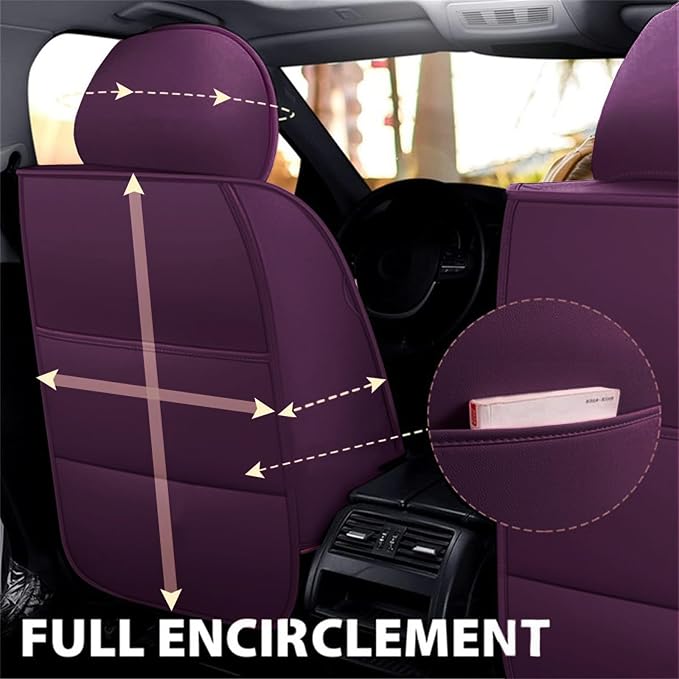 SanQing Car Seat Covers Full Set, Super Luxurious Heavy Universal Duty Waterproof Leather Automotive Vehicle Cover for Cars SUV Pick-up Truck, Non-Slip Seat Purple Car Accessories(Full Set/Purple)