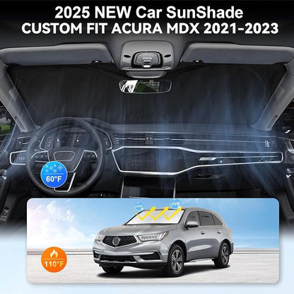Custom Windshield Sunshade for Acura MDX Accessories 2021-2024 2025 2026 Front Window Shades Cover for Windshield Sun Visor Screen Protector 210T Reflective Blocks UV Rays Cool Car Accessories