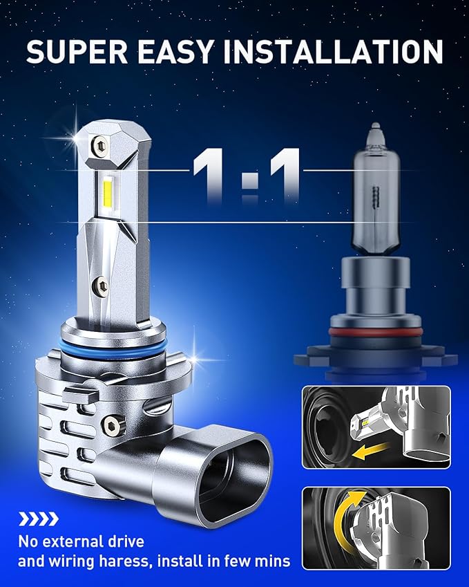 AUTOONE H11/H9/H8 9005/HB3 LED Bulbs Combo, 80000LM 900% Brighter H11 9005 White 6000K Fog Lights Canbus, 10YR Lifespan, Pack of 4