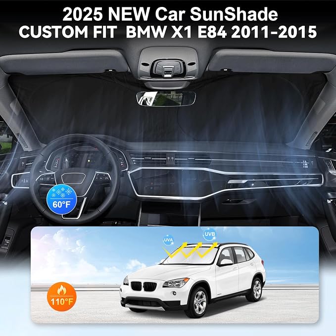 for X1 E84 Sunshade Windshield Sun Shade for BMW X1 E84 Accessories 2011 2012 2013 2014 2015 Insulated Front Window Shield Windshield Cover Sun Visor Protector Privacy UV Reflector Blocks Heat