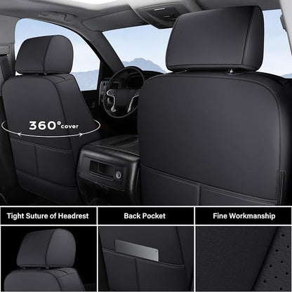Coverado Chevy Silverado Seat Covers Full Set, Faux Leather Car Seat Covers Fit for 2014-2018 1500, 2015-2019 2500HD 3500HD Chevy Silverado GMC Sierra Crew Double Extended Cab (Black)