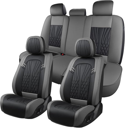 MINGBRON Leather Car Seat Covers,Car Seat Protector Waterproof,Seat Covers Full Set, Car Seat Protectors 5 Seats,Automotive Seat Covers Fit Most Cars Grey&Black