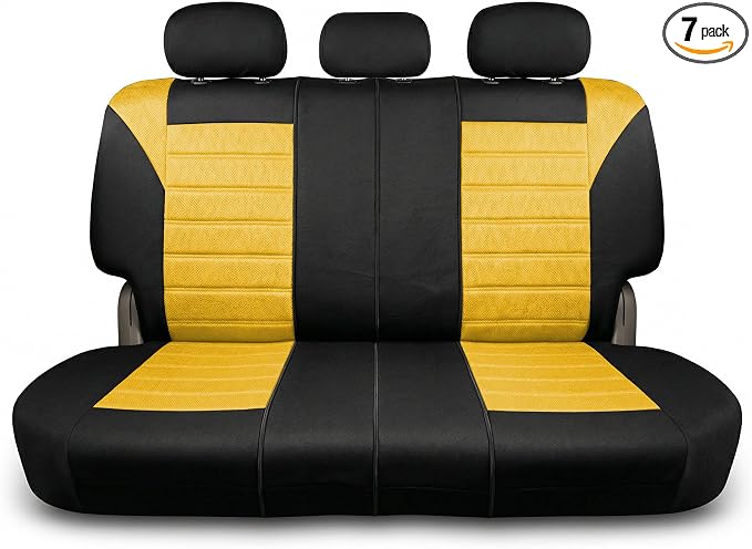 FH Group Automotive Car Seat Covers Rear Set Premium 3D Air Mesh Seat Covers, Airbag Compatible and Split Bench Cover Universal Fit Interior Accessories for Cars Trucks and SUVs - Yellow