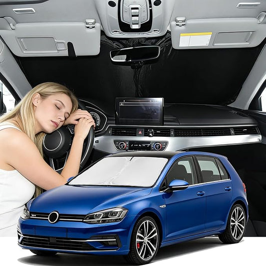 Windshield Sunshade for Volkswagen Golf Mk7 2013-2018 Sun Shade Car Windshield Upgrade 4 Layers Custom Fit Golf Mk7 Car Window Shade Blocks UV Rays Keep Cool Foldable Car Accessories