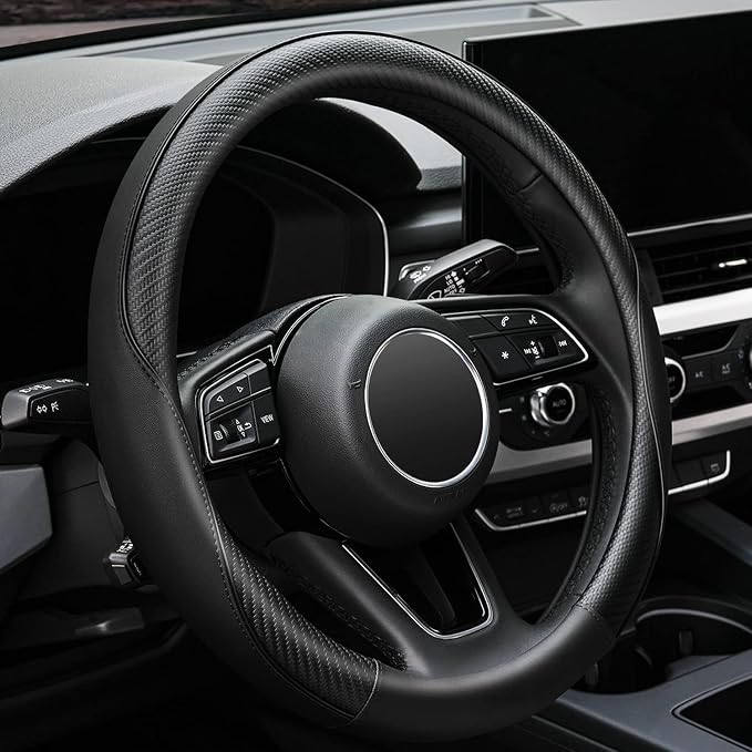 YHONGJT Soft Microfiber Leather Anti-Slip Car Steering Wheel Cover, Universal Fit 15 Inch for Women Girls, Fit Vehicles, Sedans, SUVS, Vans, Trucks - Black
