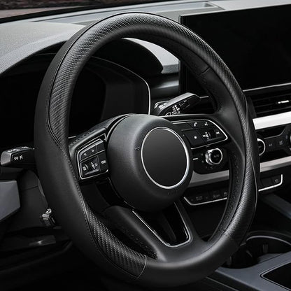 YHONGJT Soft Microfiber Leather Anti-Slip Car Steering Wheel Cover, Universal Fit 15 Inch for Women Girls, Fit Vehicles, Sedans, SUVS, Vans, Trucks - Black