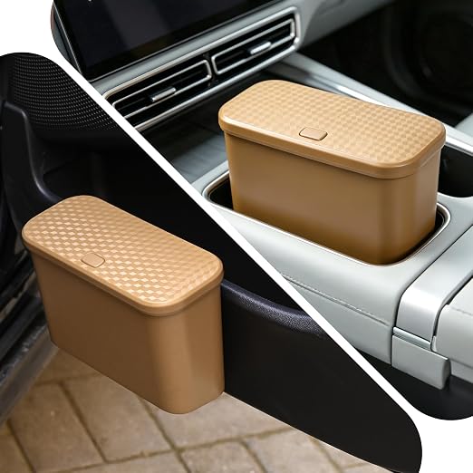 Car Trash Can, Waterproof Multi Functional Auto Trash Bin for Door/Console/Seat Back,Leak-Proof Trash Can for Car, Truck, SUV - Essential Car Accessories for Organization (khaki2)