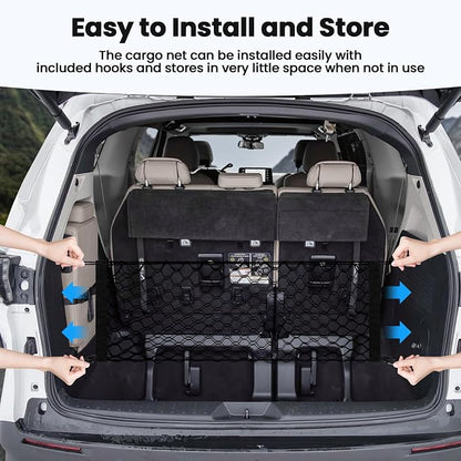 Canvcle Trunk Cargo Net for Toyota Sienna 2021-2025 2026 Accessories Envelope Style Mesh Trunk Net Organizer and Storage Stretchable Adjustable Elastic Nylon Rear Cargo Netting with Hooks