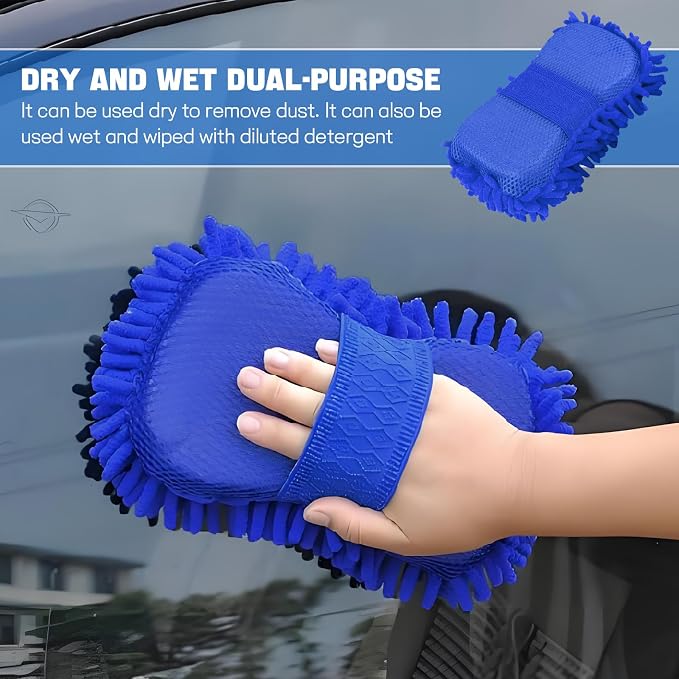 2PCS Microfiber Car Wash Sponge, Double Sided Chenille Microfiber Car Wash Mitt, Scratch Free & Lint Free, Absorbent Automotive Washing Sponges, Auto Cleaning Supplies (Royal Blue)