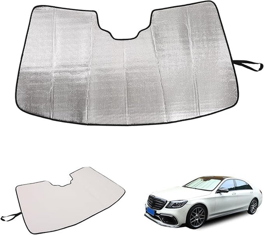 Windshield Sun Shade Compatible with Mercedes-Benz S-Class W221 2008-2013/W222 2014-2020 Foldable Front Windshield Sunshade Protector, Block UV Rays Keep Your Car Cooler