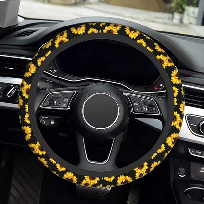 Steering Wheel Cover Sunflower Steering Wheel Cover Car Accessories Universal 15 Inch Neoprene Auto Interior Decor Anti Slip Sweat Absorption Car Protector for Women Girls Adults