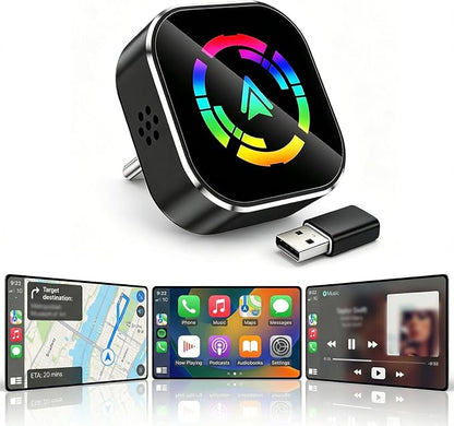 Wireless CarPlay Adapter,Car Play Wireless Adapter, 2-in-1 CarPlay Car Adapter Dongle, Convert Factory Wired Apple CarPlay to Wireless, Ultra-Mini Plug & Play, Includes USB C & USB-A