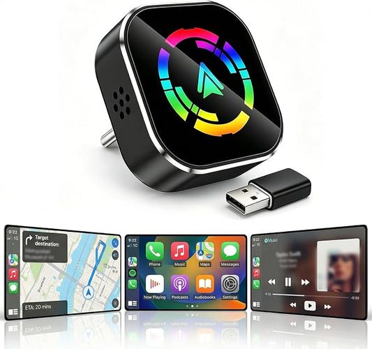 Wireless CarPlay Adapter,Car Play Wireless Adapter, 2-in-1 CarPlay Car Adapter Dongle, Convert Factory Wired Apple CarPlay to Wireless, Ultra-Mini Plug & Play, Includes USB C & USB-A