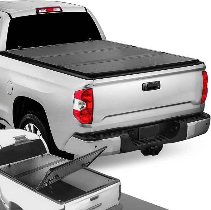 DNA Motoring New Upgrade Truck Bed Top Hard Solid Tri-Fold Tonneau Cover Compatible with 07-22 Toyota Tundra 8Ft Bed, TTC-HARD-061