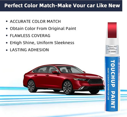 Radiant Red Metallic(R-569M) Touch Up Paint for Honda 2-in-1 Car Scratch Repair Pen for Rock Chips, Door Scratches & Paint Nicks Exact Color Match Quick Dry DIY Fix for Civic Accord CR-V