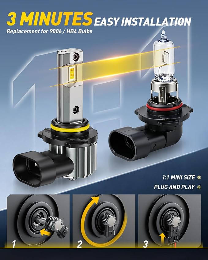 AUXITO 9006/HB4 LED Switchback Bulbs, 6500K White & 3000K Amber Yellow, 1000% 50000LM Ultra Bright, No Flicker, 3Min-Plug and Play, 30+ Years Lifespan, Fits 99% Vehicles, Pack of 2