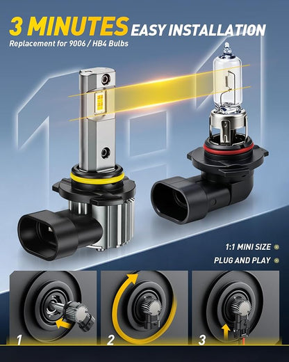 AUXITO 9006/HB4 LED Switchback Bulbs, 6500K White & 3000K Amber Yellow, 1000% 50000LM Ultra Bright, No Flicker, 3Min-Plug and Play, 30+ Years Lifespan, Fits 99% Vehicles, Pack of 2