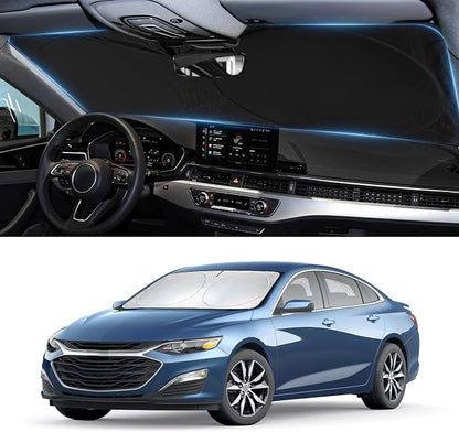 Sun Shade for Malibu Windshield Sunshade Custom fit for Chevrolet Chevy Malibu Accessories 2016-2024 2025 Foldable Front Window Cover Retractable Sun Visor Protector Keep Interior Cool