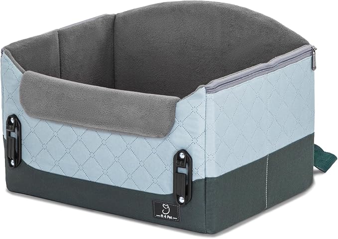 A 4 Pet Dog Car Seats for Small Dogs Under 25lbs – Safety Travel Booster Seat with Patent Buckles, Adjustable Leash – Reduces Anxiety & Road Trips – Frame Support for Cars, SUV, Pickup