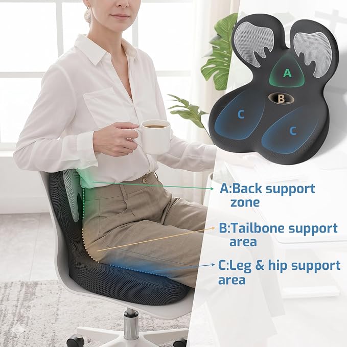 Memory Foam Seat Cushion,Orthopedic Ergonomic Seat Cushions for Tailbone,Sciatica, and Back Pressure Relief,L-Shaped Design & Adjustable Strap,Lumbar Support Pillow for Office,Car,Desk Chair