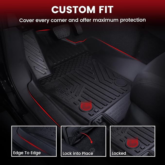 LASFIT Floor Mats for Toyota Tacoma 2024-2026 Double Cab Gas Manual Tran Only (Not Fit Hybrid & Xtra Cab & Auto Trans) All Weather TPE Floor Liners for Custom Fit Tacoma Front&Rear 2 Row Mats