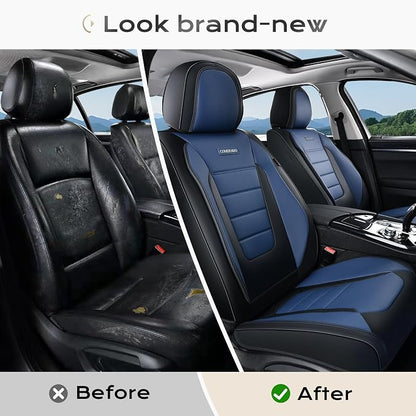 Coverado Car Seat Covers Front, Seat Covers for Cars, Waterproof 2-Pack Car Seat Cushions, Leather Carseat Seat Protectors, Universal Seat Covers Fit for Most Sedans SUV Pick-up Trucks(Black&Blue)