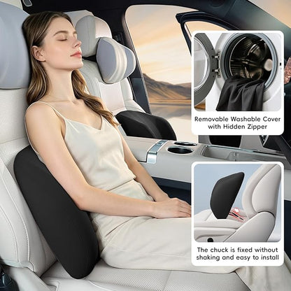 BEBAS Lumbar Support Pillow for Car & Office Chair - Ergonomic Memory Foam Back Cushion for Lower Back Pain Relief, Back Support, Removable Washable Cover, Ideal for Driving, Work, Travel - Black