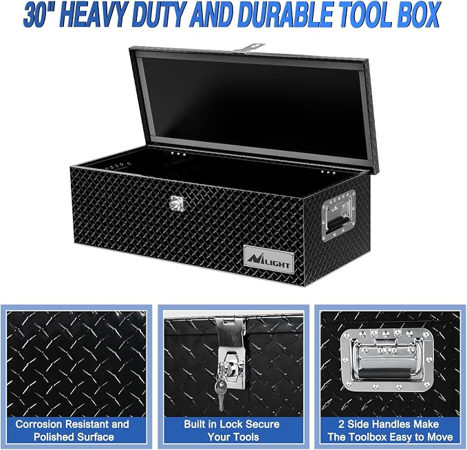 Nilight 30 Inch Truck Tool Box Heavy Duty Aluminum Diamond Plate Truck Bed Toolboxes 30''X13''X9.6'' Waterproof Pick-Up Storage Tool Boxes for Bed of Truck RV Trailer with Side Handle Lock Keys, Black