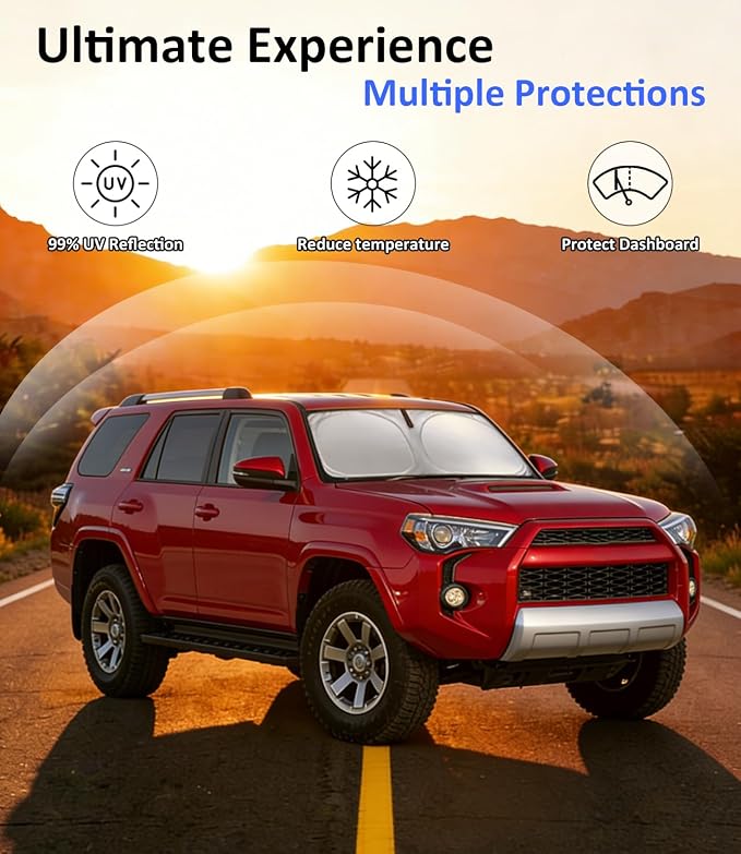 Windshield Sun Shade for Toyota 4Runner 2010-2025 Accessories, Car Front Window Sun Visor & Heat Shield | 240T Sunshade Protection Blocks UV Rays Keep Your Car Cooler