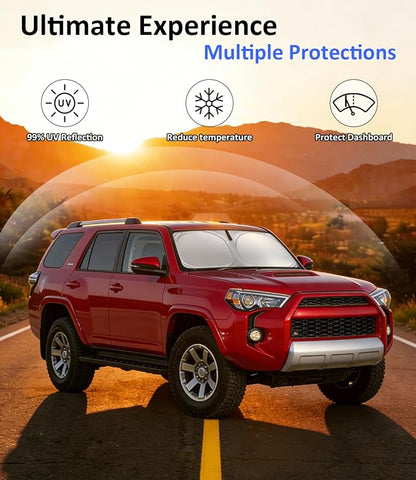 Windshield Sun Shade for Toyota 4Runner 2010-2025 Accessories, Car Front Window Sun Visor & Heat Shield | 240T Sunshade Protection Blocks UV Rays Keep Your Car Cooler
