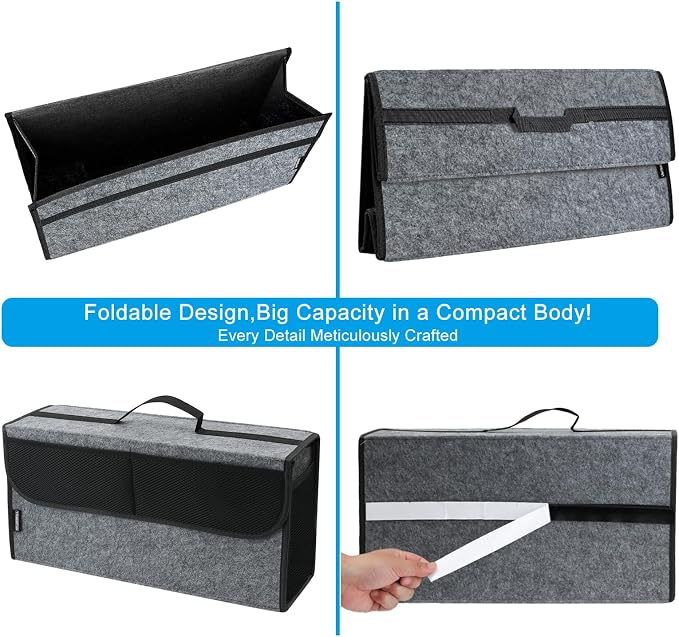 Car Trunk Organizer,Soft Felt Car Bag Organizer 20x6.11x10 inch Folding,for Honda CRV/for Civic/for Accord Ford/for Focus Fusion/for Toyota RAV4/for Jeep SUV/Truck/Sedan(Gray)