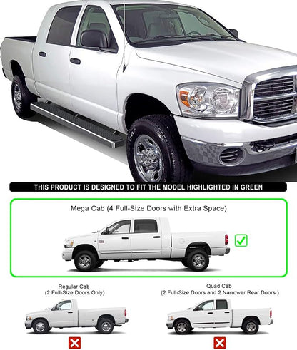 APS Running Boards 5 inches Compatible with Dodge Ram 1500 2006-2008 Mega Cab & Ram 2500 3500 2006-2009 304 Stainless Steel (Nerf Bars Side Steps Side Bars)(91in D2D Short Version)