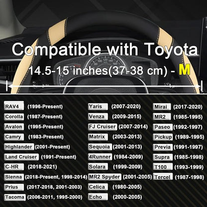 West Llama Customized Auto Car Steering Wheel Cover for Toyota Rav4 Corolla Camry Highlander (Black+Beige-Standard Size)