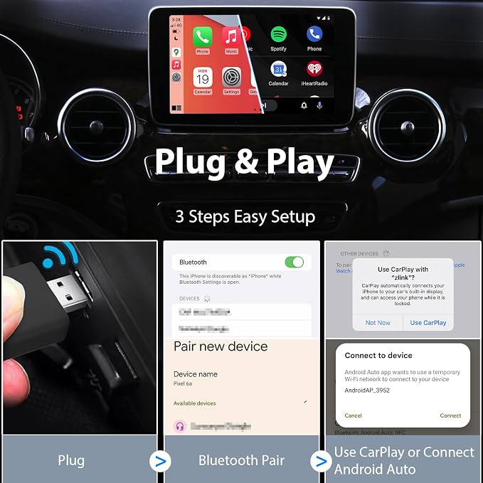 Sunweyer S28 Super Mini USB Wireless CarPlay & Android Auto Adapter Dongle, Convert Wired to Wireless, Compatible with Car from 2017, Support OTA Upgrade