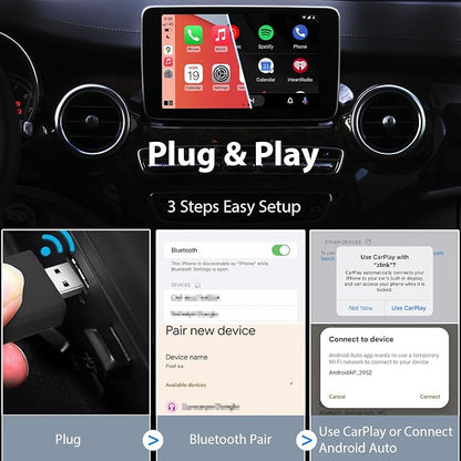 Sunweyer S28 Super Mini USB Wireless CarPlay & Android Auto Adapter Dongle, Convert Wired to Wireless, Compatible with Car from 2017, Support OTA Upgrade