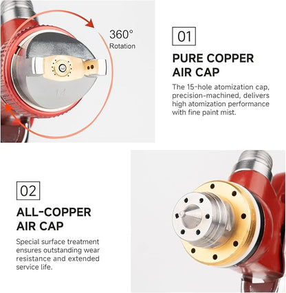 HVLP Gravity Feed Air Spray Gun with 650ml Mixing Cup& 10x Disposable Cups, 1.4/1.7/2.0/2.5mm Nozzles, Automotive Paint Sprayer Gun for House Painting, Car, Furniture, Fence, Varnish& Top Coat