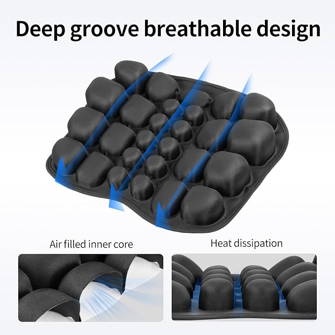Inflatable Lumbar Support Pillow for Office Chair & Car - Tailbone Pain Relief Air Seat Cushion for Driver, Wheelchair, Airplane Seat, Travel - 17.7x14.3x2.0 Inches