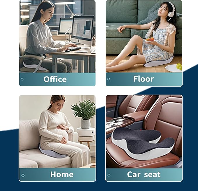 Pressure Relief Seat Cushion for Long Sitting Hours on Office/Home Chair, Car, Wheelchair - Extra-Dense Memory Foam for Hip, Tailbone, Coccyx, Sciatica-Black (Light Edge)