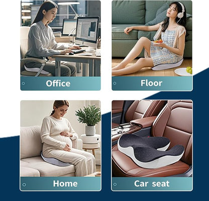 Pressure Relief Seat Cushion for Long Sitting Hours on Office/Home Chair, Car, Wheelchair - Extra-Dense Memory Foam for Hip, Tailbone, Coccyx, Sciatica-Black (Light Edge)