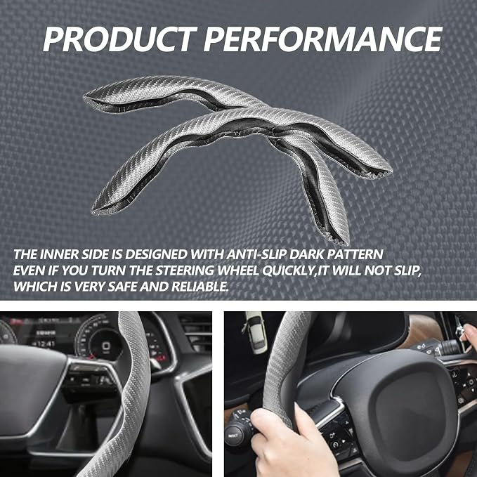 2pcs Universal Fit Carbon Fiber Steering Wheel Cover, Anti-Skid Steering Wheel Cover/Segmented Steering Wheel Protector/Car Interior Accessories (Gray)