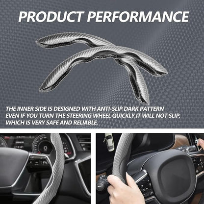 2pcs Universal Fit Carbon Fiber Steering Wheel Cover, Anti-Skid Steering Wheel Cover/Segmented Steering Wheel Protector/Car Interior Accessories (Gray)