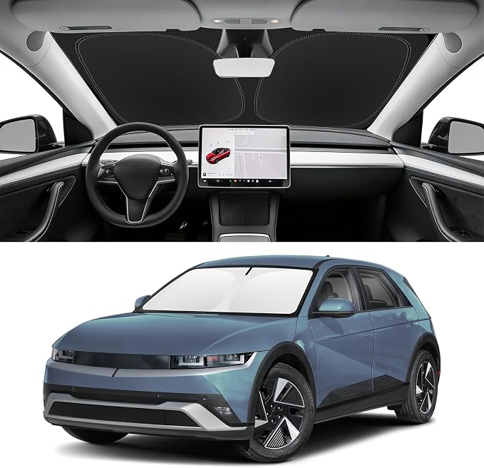 Custom Fit Windshield Sun Shade for Hyundai Ioniq 5 2022-2026, Blocks UV & Heat, Front Window Sunshade Accessories, Easy Fold & Store Keep Your Car Cooler