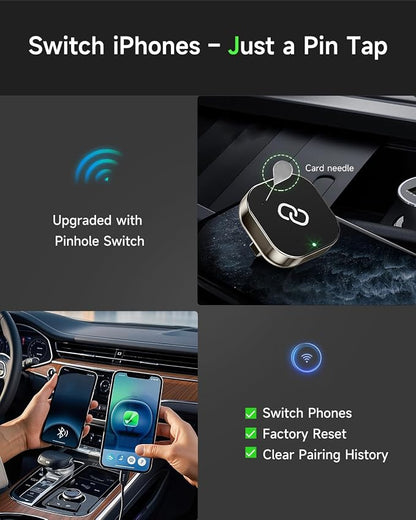 Wireless CarPlay Adapter – 2025 Upgraded Mini Design, Fast Pairing, Stable Connection, USB & Type-C Extension Cable Included, Compatible with iOS 10+