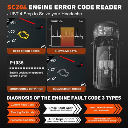 CGSULIT Scan Tool SC204 OBD2 Scanner, Check Engine Light Code Reader with Reset, One-Click I/M, Clear Error Code, DTC Lookup & More, Car Diagnostic Tool for All OBDII/EOBD Vehicles After 1996, Grey