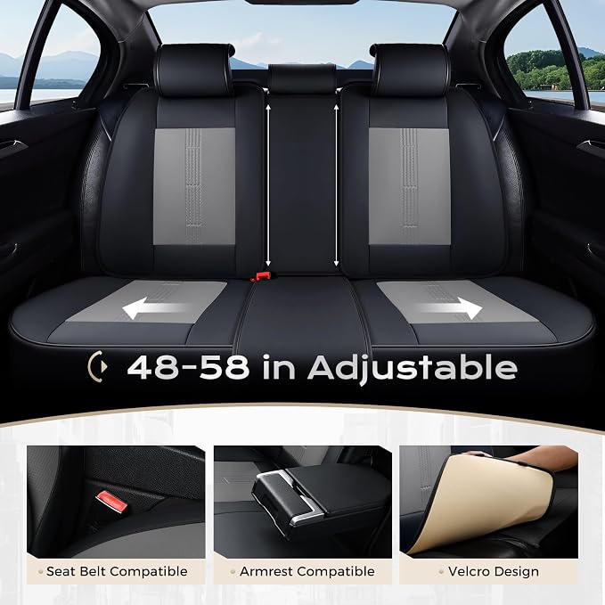 Coverado Car Seat Covers Full Set, Front Seat Covers with Lumbar Support and Back Seat Cover Waterproof Leather Automotive Seat Cover, Universal Car Interior Protectors Cushion for Most Cars